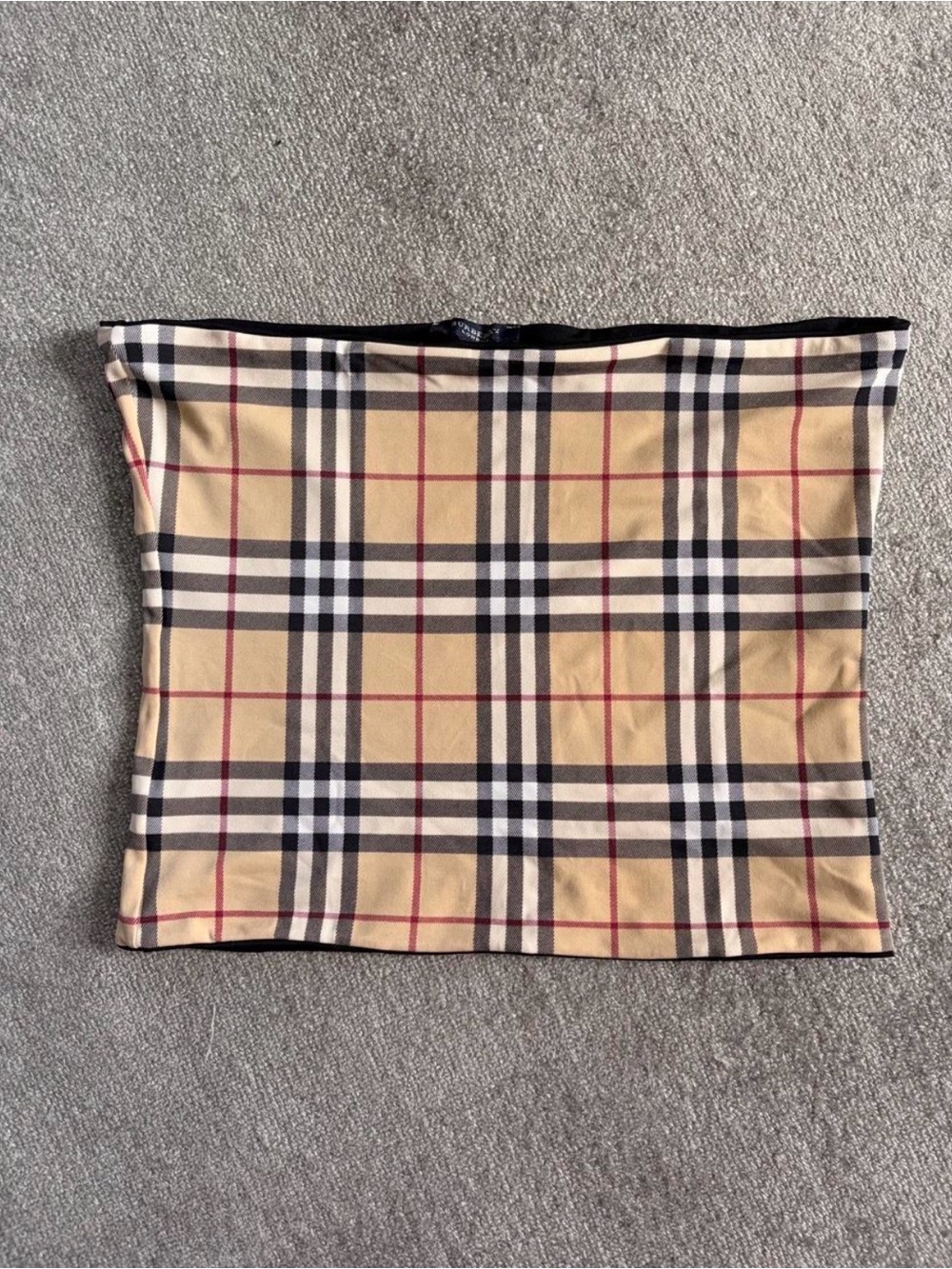 Burberry Black Top with Beige and Red Plaid Trim
